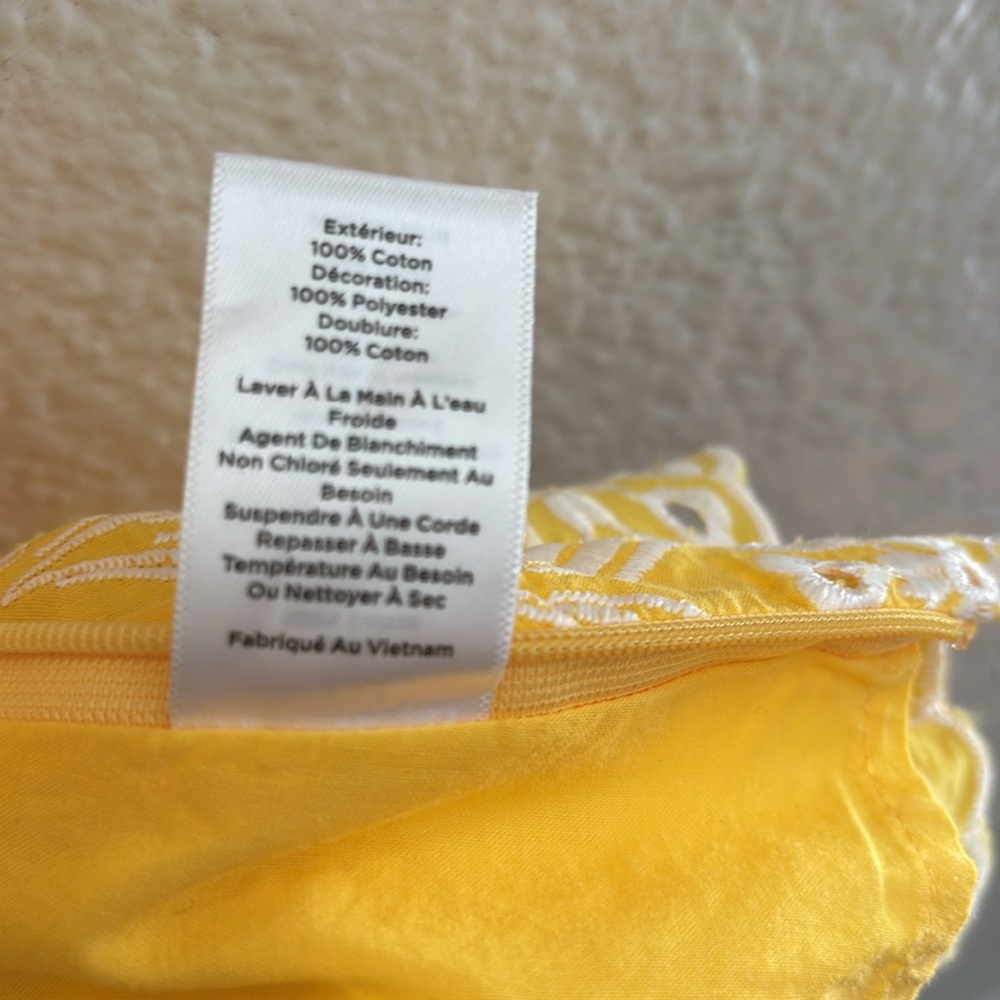 Talbots Yellow White Flutter Sleeve Eyelet Embroidered Floral Blouse Tie Front - Picture 10 of 13